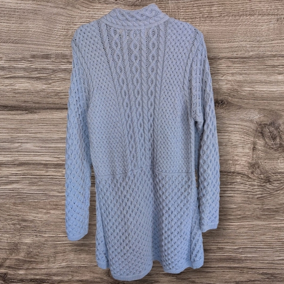 Aran Crafts Merino Wool Honeycomb And Cable Knit Button Front Cardigan Duster - Picture 2 of 3